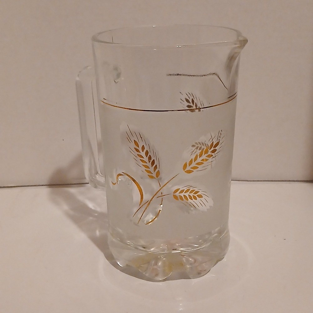 Vtg 60s MCM Covetro Italian Gokden Wheat Frosted Glass Pitcher Hollywood Regency
